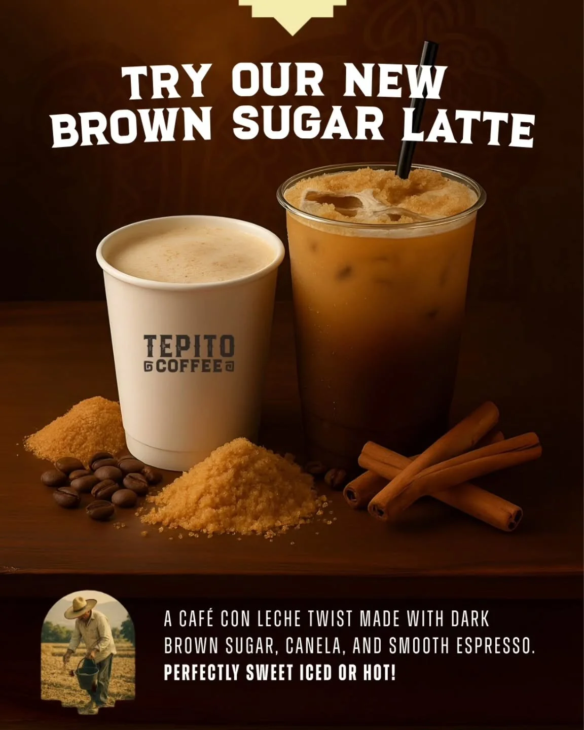 New on the menu: Brown Sugar Latte! ✨
A smooth caf&eacute; con leche twist made with dark brown sugar, a touch of canela, and rich espresso. Perfectly sweet whether you like it iced or hot.

One sip and you&rsquo;ll know why it&rsquo;s already a favo
