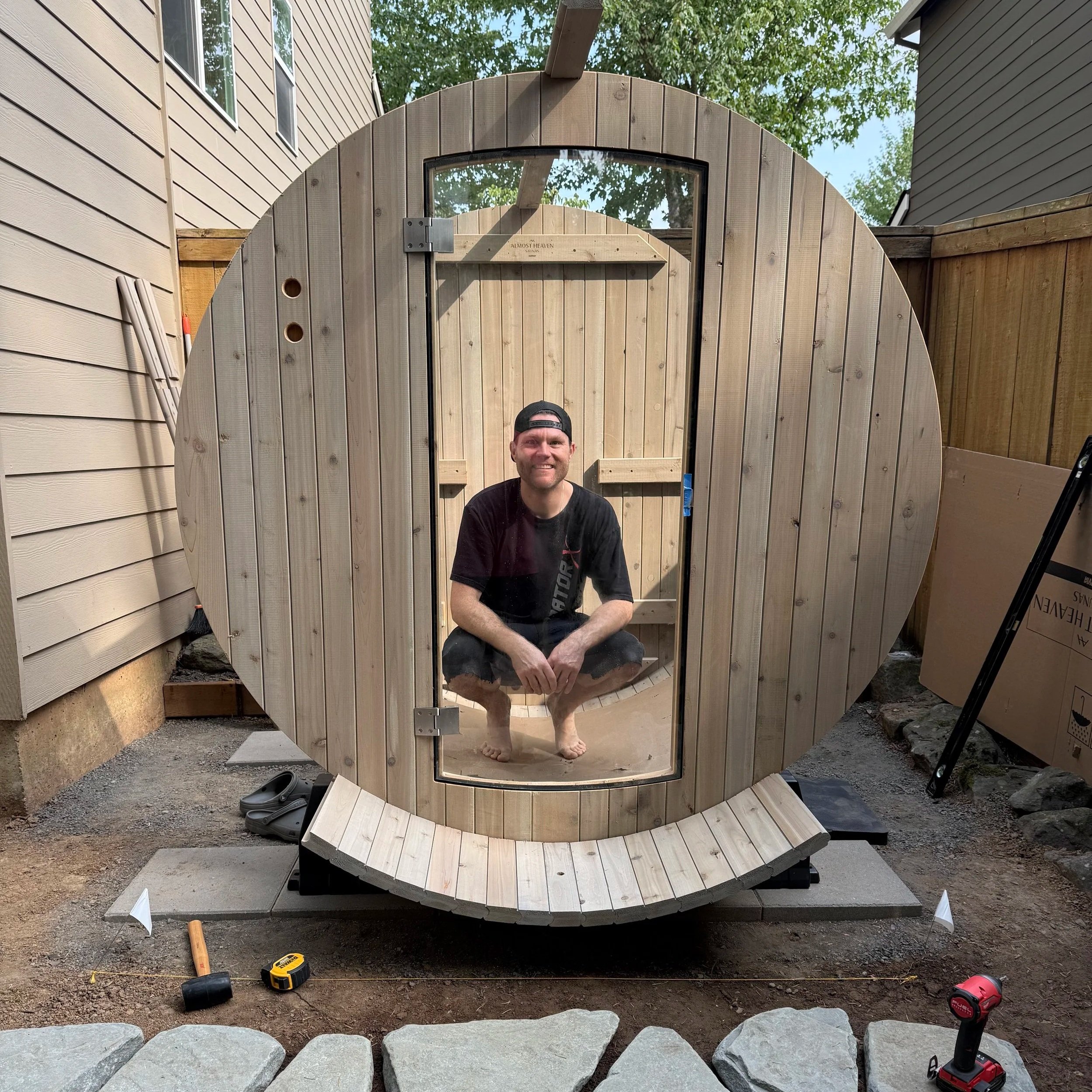 Jason Nichols, a Real Estate Agent, builds a sauna in his backyard.