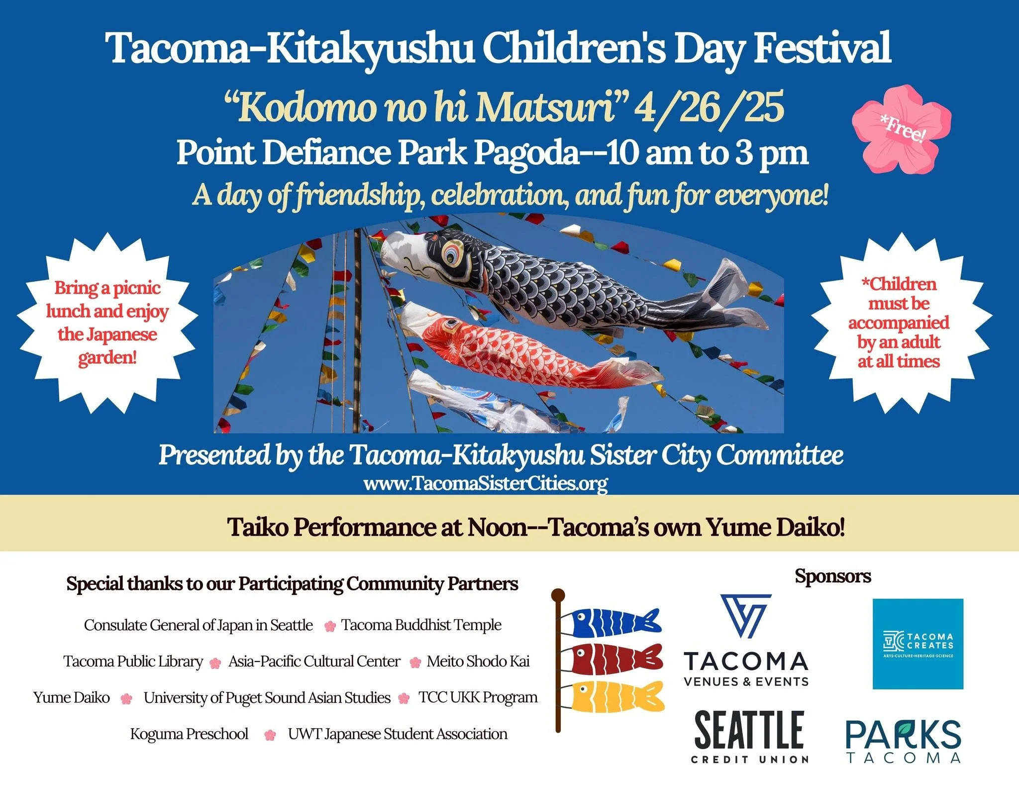 It's shaping up to be a beautiful day for our FREE festival TOMORROW at Point Defiance Park Pagoda &amp; Japanese Garden!

There will be a Taiko Performance by Tacoma's Yume Daiko at NOON! 

Come try some Japanese games and crafts! 
Learn about our S