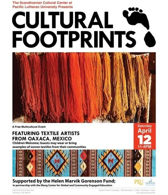 Please join us on April 12th at the Cultural Footprints Festival, a celebration of weaving and textiles of various cultures at the Scandinavian Cultural Center. This festival is made possible with the generous support from the Helen Gorenson Fund.

E