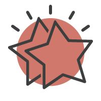 Star-shaped trophy or award with a pink circular background.