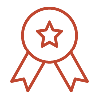 Medal with a star inside a circle and two ribbons hanging below