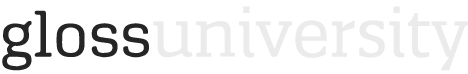 Text reading 'gloss university' in black and white