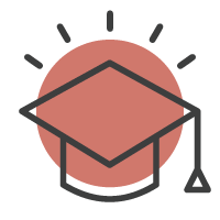 Graduation cap icon over a pink circle