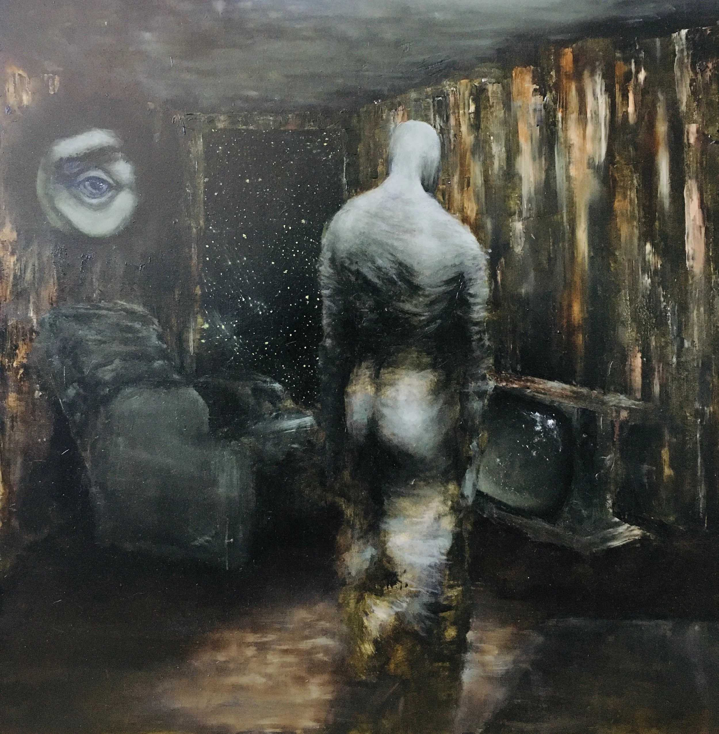 "Home from Work."
24"x24"
2022. oil on birch panel