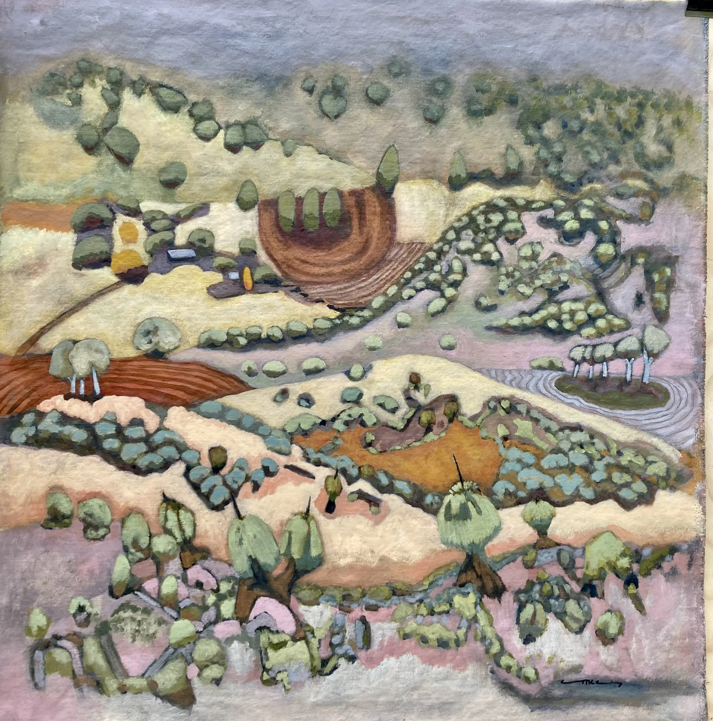 Heggety's Farm 
acrylic and oil paint on canvas  
1003mm (w) x 1008mm (h) 
(framed in Tasmanian oak)
