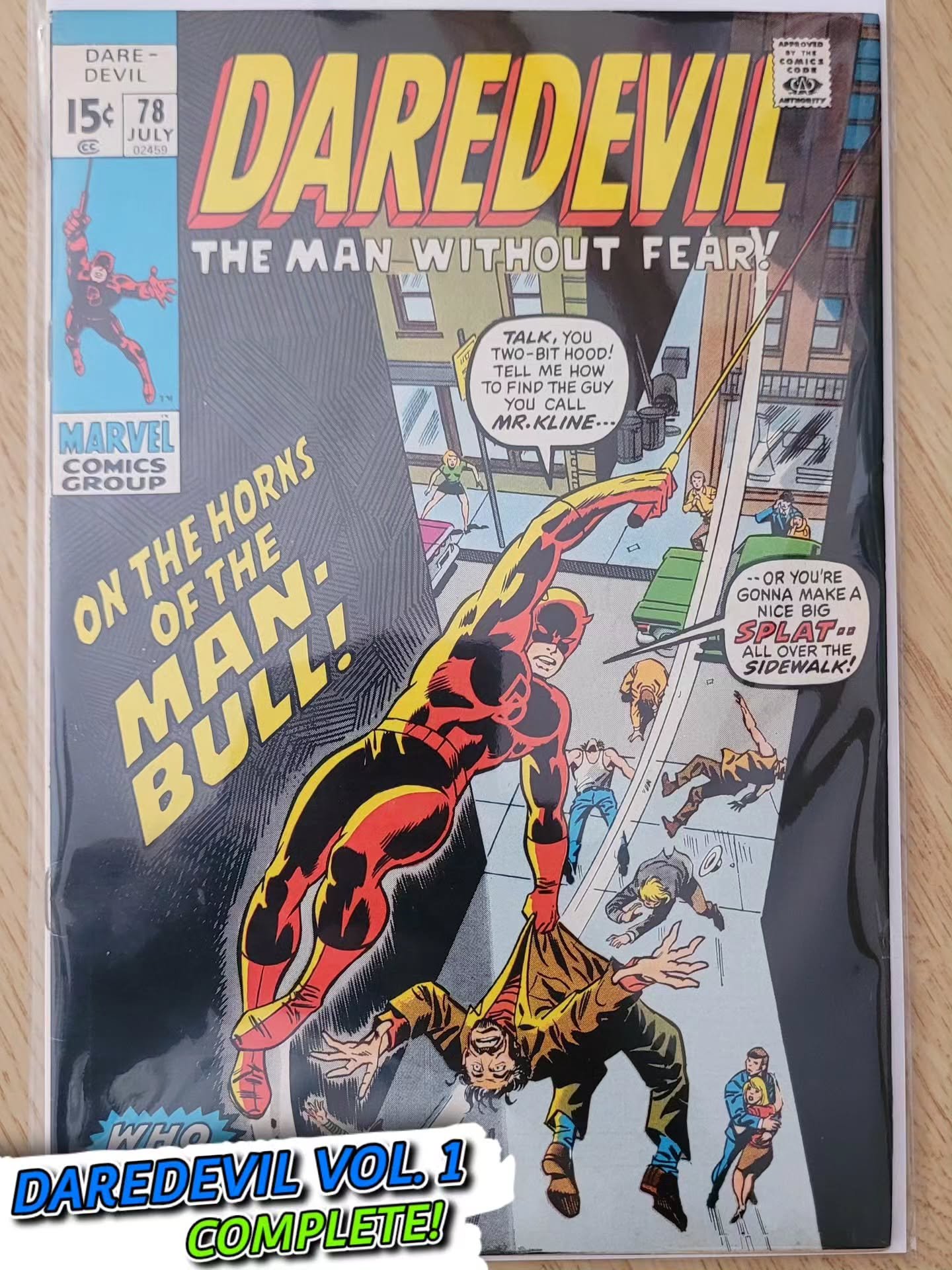 This is it!

Daredevil 78 was the final issue I needed to complete my Daredevil vol. 1 run. That's 1-380 plus all the annuals. A near 20-year journey via comic shops, conventions, MyComicShop, and eBay, comes to a close. Such a sweet, surreal feeling
