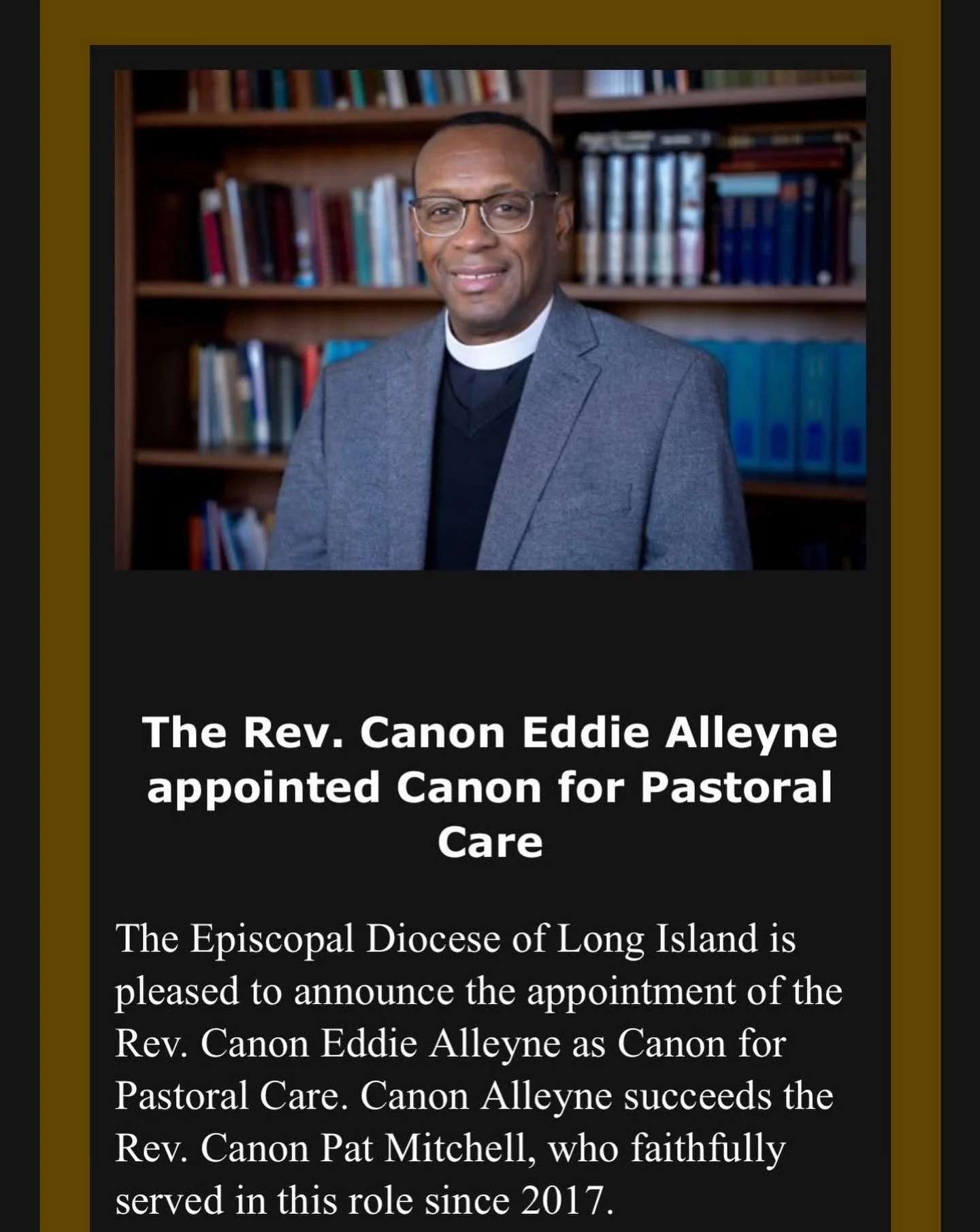Fun update: the priest who preached that 🔥 sermon @stjohnsparkslope yesterday&mdash;Father Eddie&mdash;was appointed today as Canon for Pastoral Care for the entire Episcopal Diocese of Long Island. Congratulations! 👏