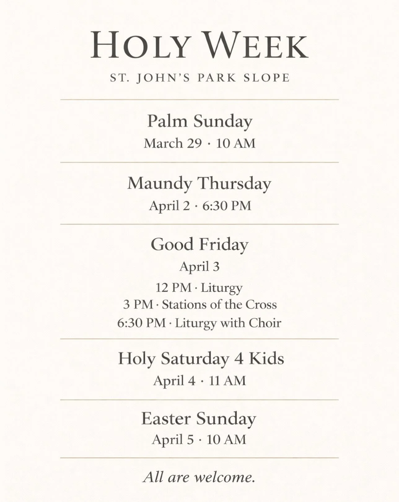 Can you believe Palm Sunday is already here? 🌿

Join us at @stjohnsparkslope for Holy Week 💒🙏✝️