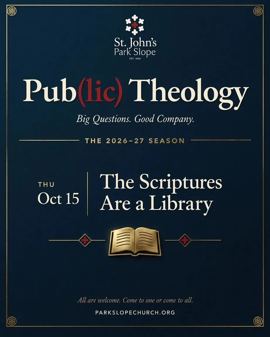 Pub(lic) Theology is back, and it starts tomorrow night 🍻

Thursday, October 15, 7&ndash;8:30 p.m.
Beer Street South, 550 Vanderbilt Ave

First up: &ldquo;The Scriptures Are a Library.&rdquo; Why the Bible is less one book than a whole shelf, and ho