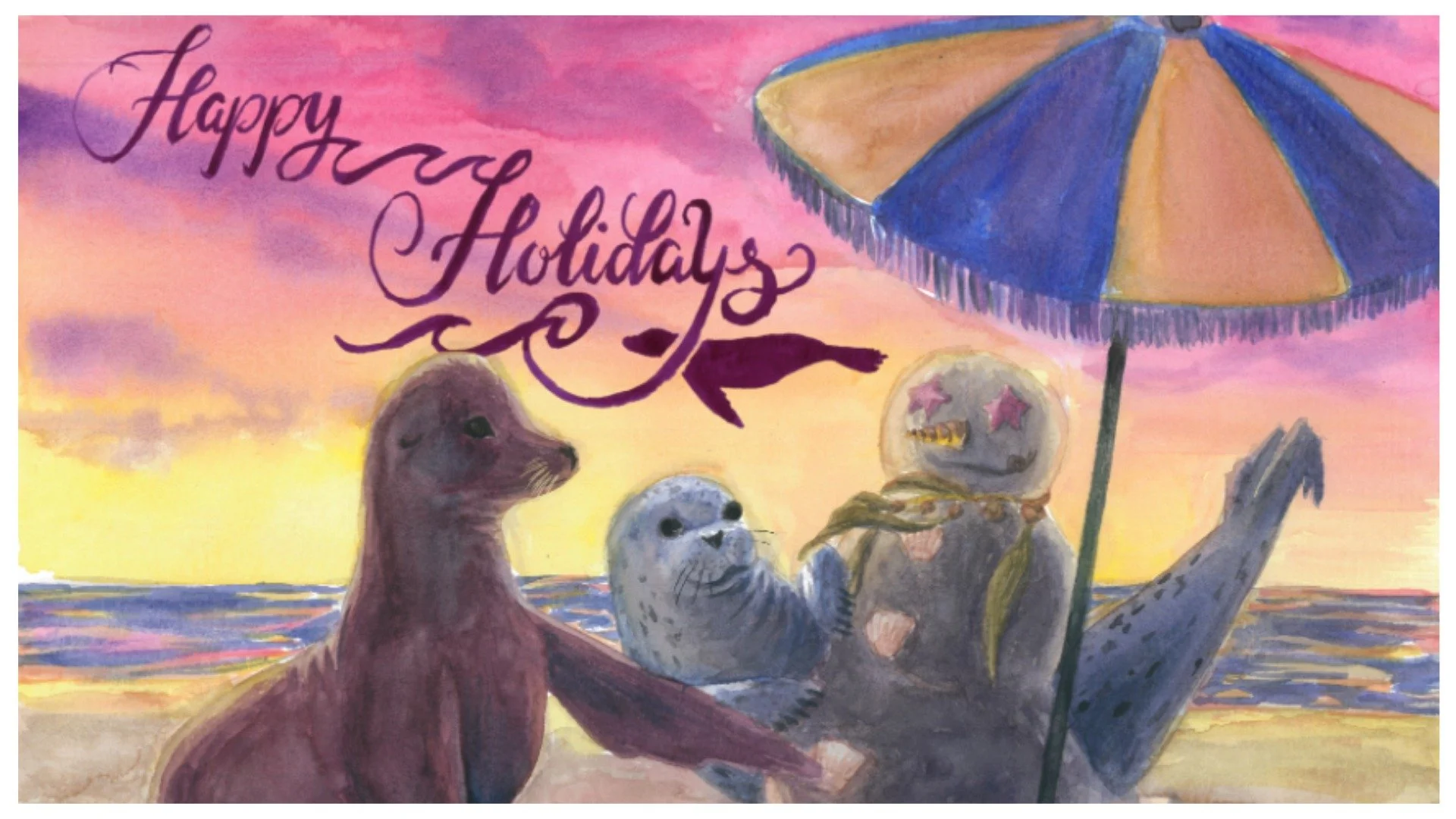 Happy Holidays from PMMC ⛄🌴 May your days be 'sealed' with love 🦭💌

Watercolor Illustration by Laura Barnard - Distance Learning &amp; After School Programs Coordinator 💙