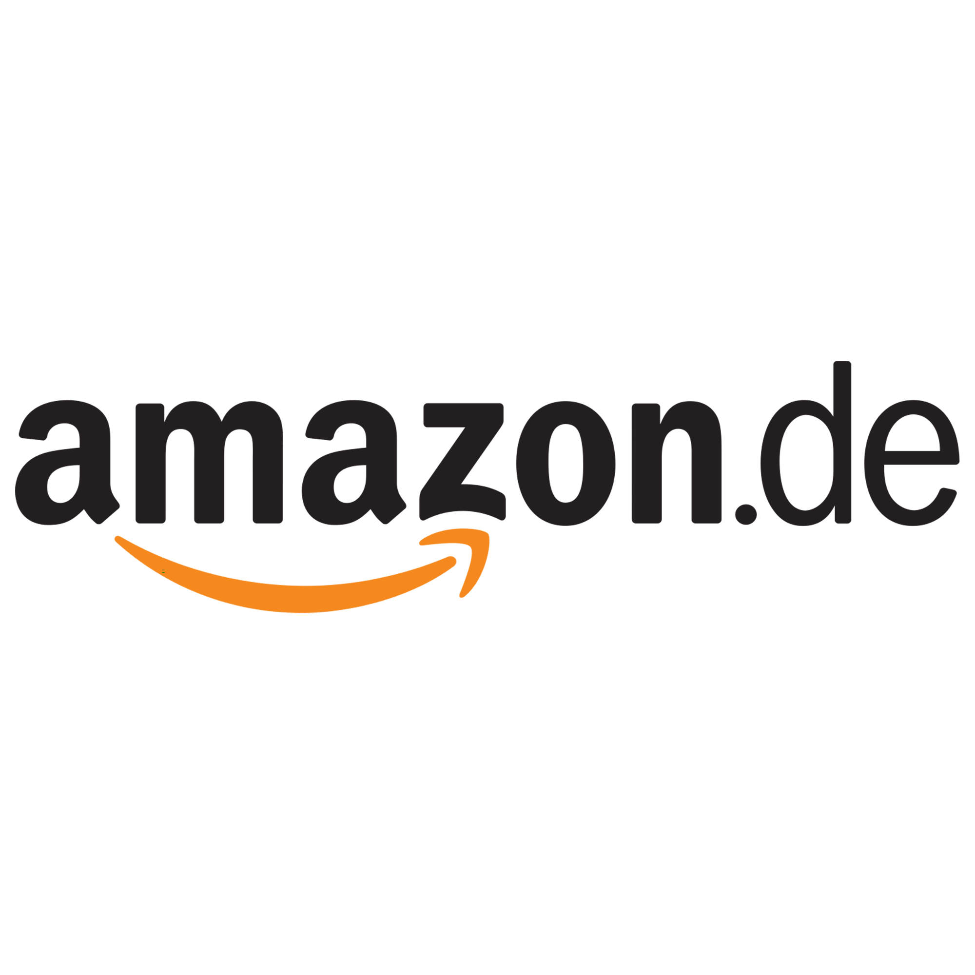Amazon logo with black text and orange arrow underneath
