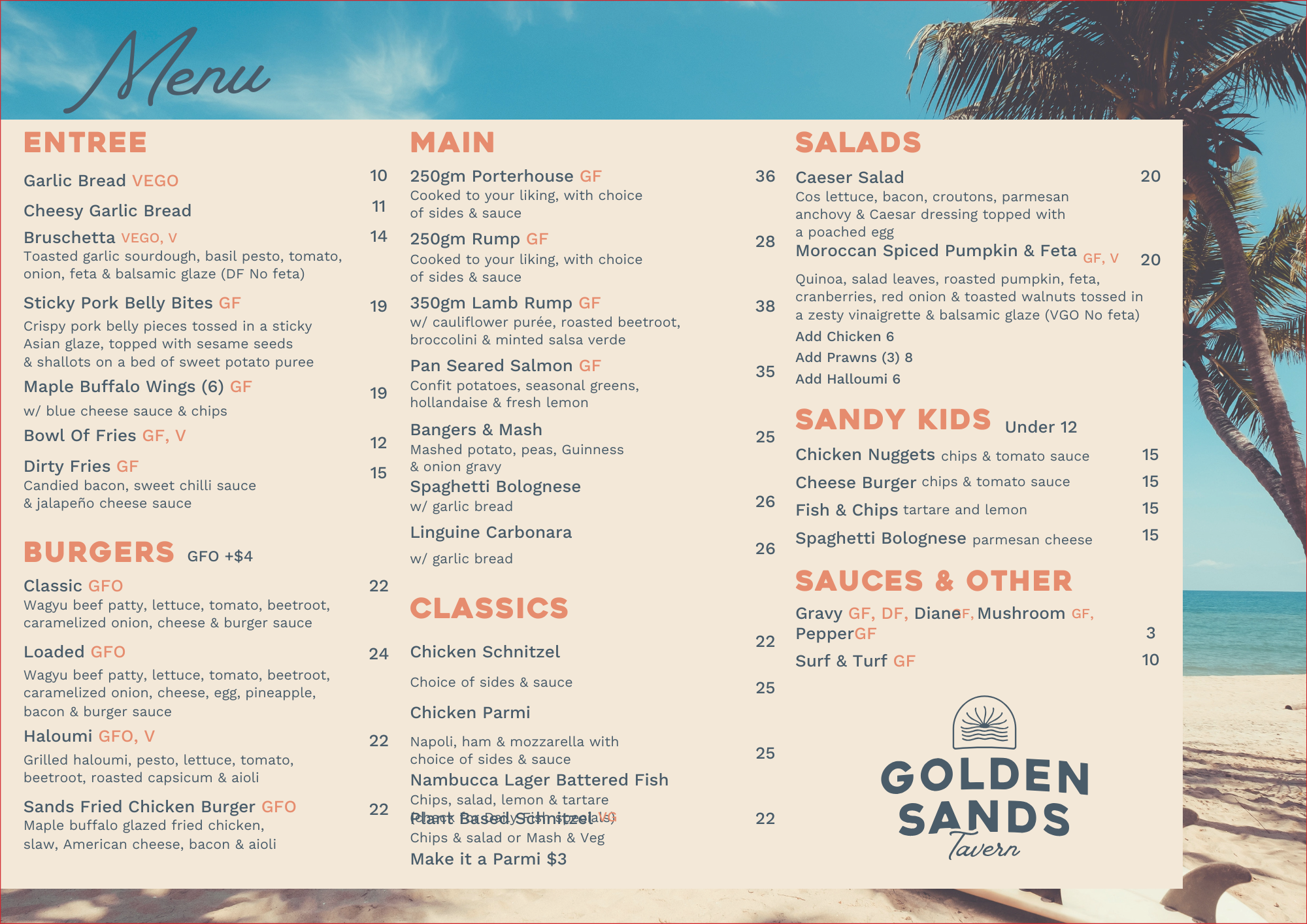 Menu — Golden Sands Tavern