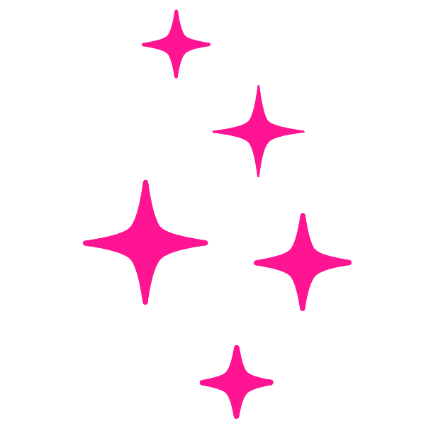 Five pink sparkling stars of varying sizes arranged randomly on a transparent background.