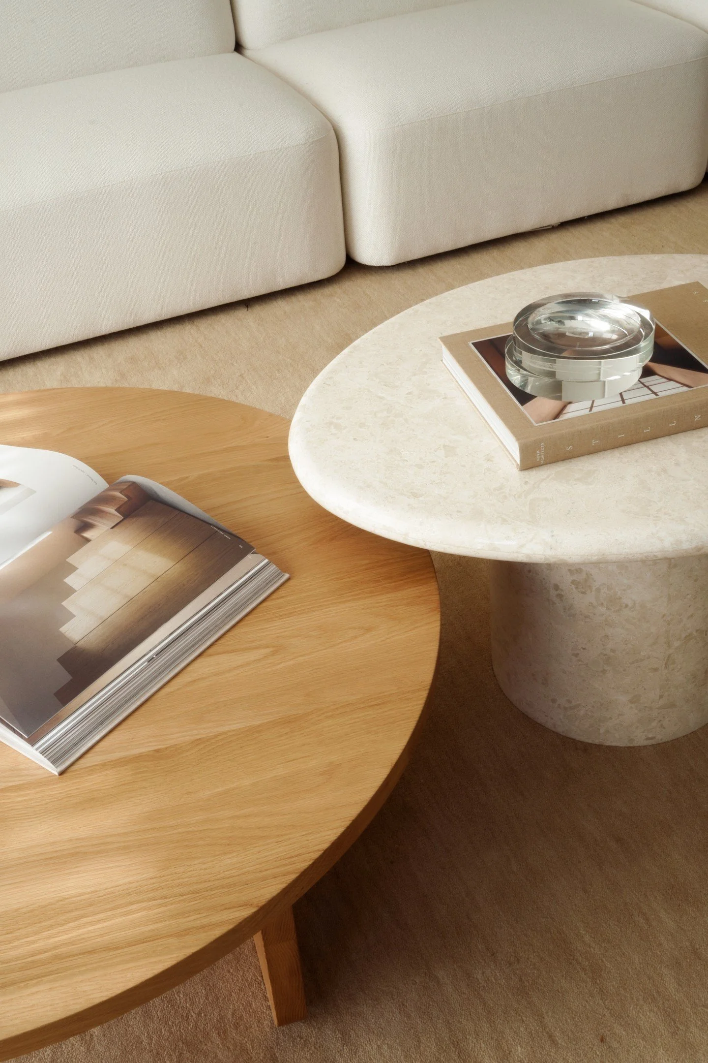 Styled coffee table detail, furniture curation by Rory James Carter