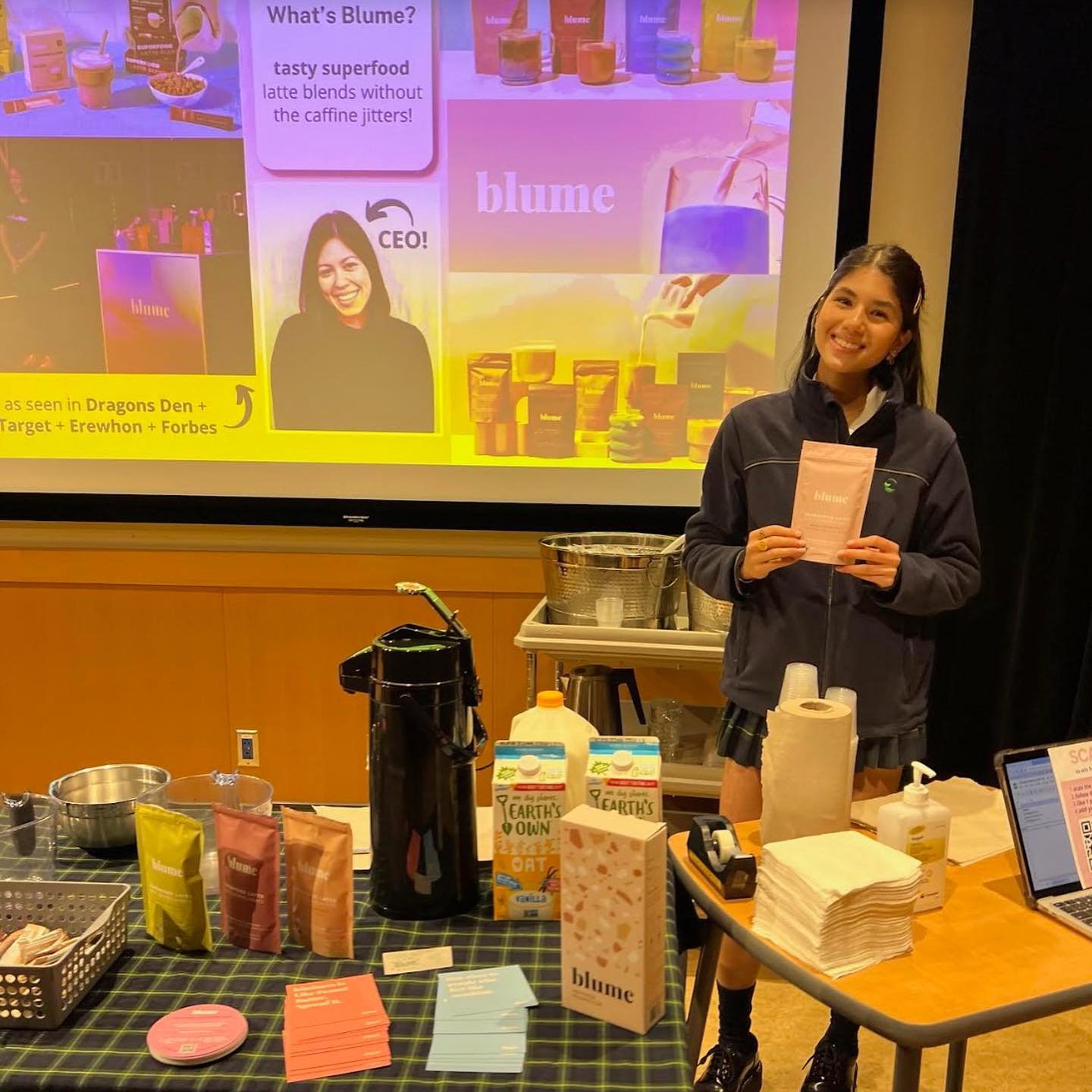 Our COO @yasminkahkesh hosted the @itsblume Superfood Tasting Event at @crofton_house school with 150+ student attendees! 🍵✨

We featured Blume&rsquo;s delicious Superfood Latte Powders in flavours like matcha coconut, salted caramel, and oat milk c