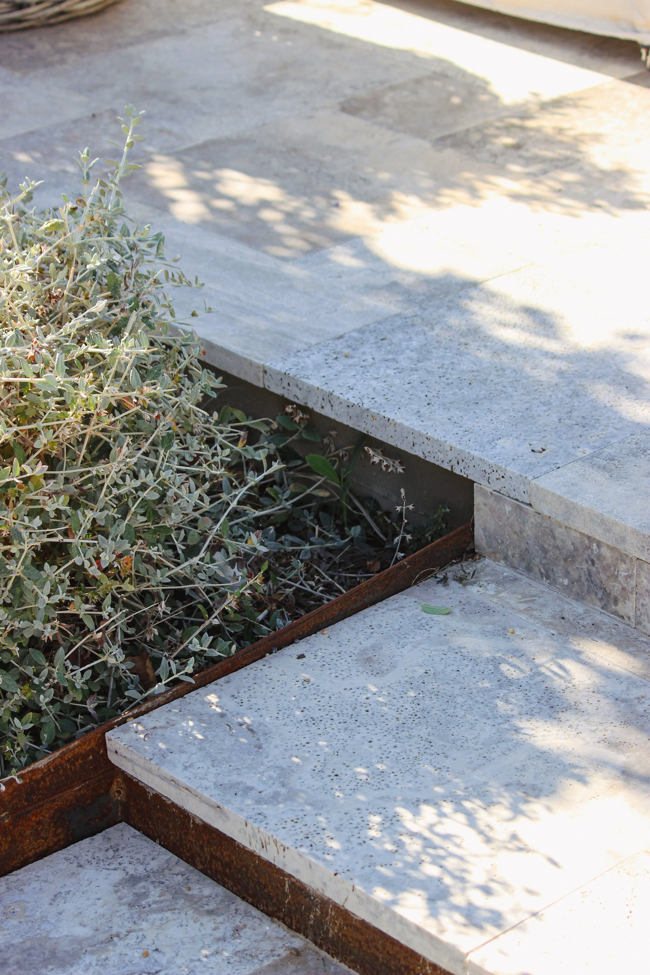 Landscape Design, Garden Design, natural stone steps, mild steel edging, steps, pool steps, pool paving