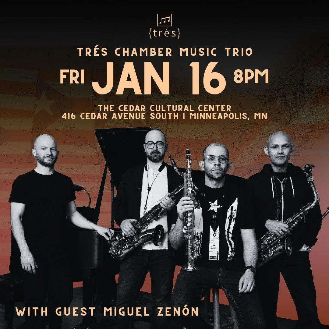 The Cedar Presents
JOS&Eacute; ANTONIO ZAYAS CAB&Aacute;N AND {TR&Eacute;S} WITH SPECIAL GUEST MIGUEL ZEN&Oacute;N
Friday, January 16, 2026 / Doors: 7:00 PM / Show: 8:00 PM
All Ages
Seated

Join {Tr&eacute;s} and special guest Miguel Zen&oacute;n for