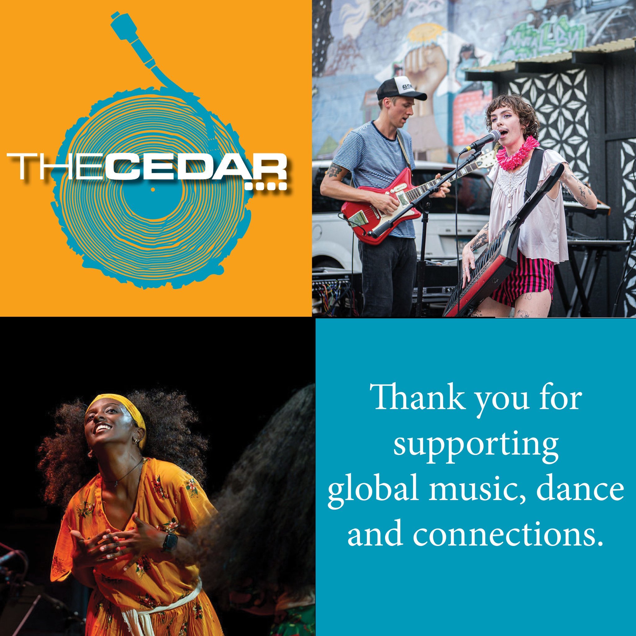 Thank you to the 208 donors who made gifts to our challenge match for Give to the Max Day.  Together, we raised more than $48,683! Your support helps to ensure that The Cedar remains a rare and vibrant, open space where music and community can come t