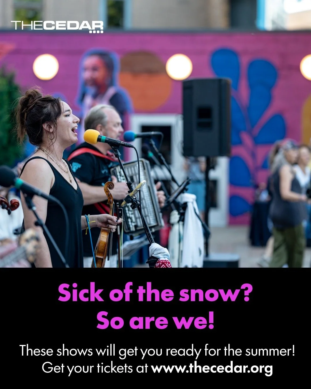 Sick of the snow? So are we! 
These summer shows at the Cedar will get you ready for warmer weather. 
Get your tickets now at the link in our bio or at www.thecedar.org

4/21: Nomfusi
5/3: Bia Ferreira 
5/5: Pascuala Ilabaca y Fauna
7/2: Sonido Gallo