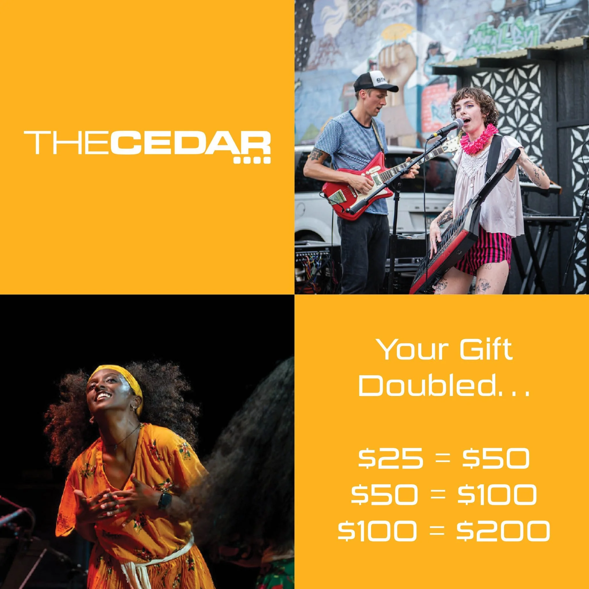 Music brings us together, even in uncertain times. Right now, your support goes twice as far! Thanks to a generous matching challenge, every new gift will be doubled up to $15,000. Your gift supports the resources artists need and ensures our stage r