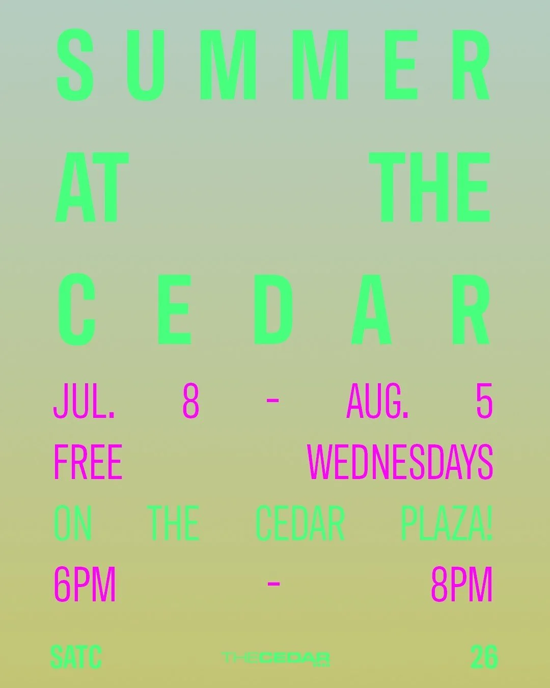 ☀️🎶 Summer at The Cedar is back! 🎶☀️

Starting July 8th, come gather with us every Wednesday from 6&ndash;8 PM on The Cedar&rsquo;s Plaza for a season of free, all-ages music!

This year&rsquo;s lineup is a true celebration of the music and magic t