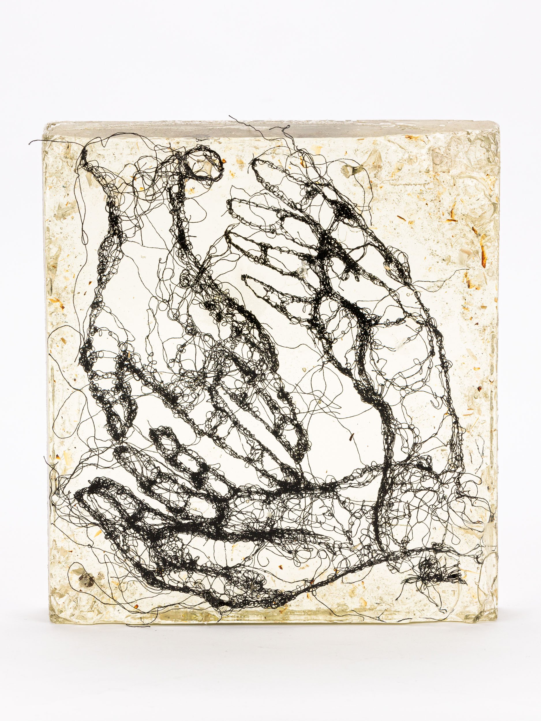 Sculpted epoxy resin with embedded cotton thread embroidery