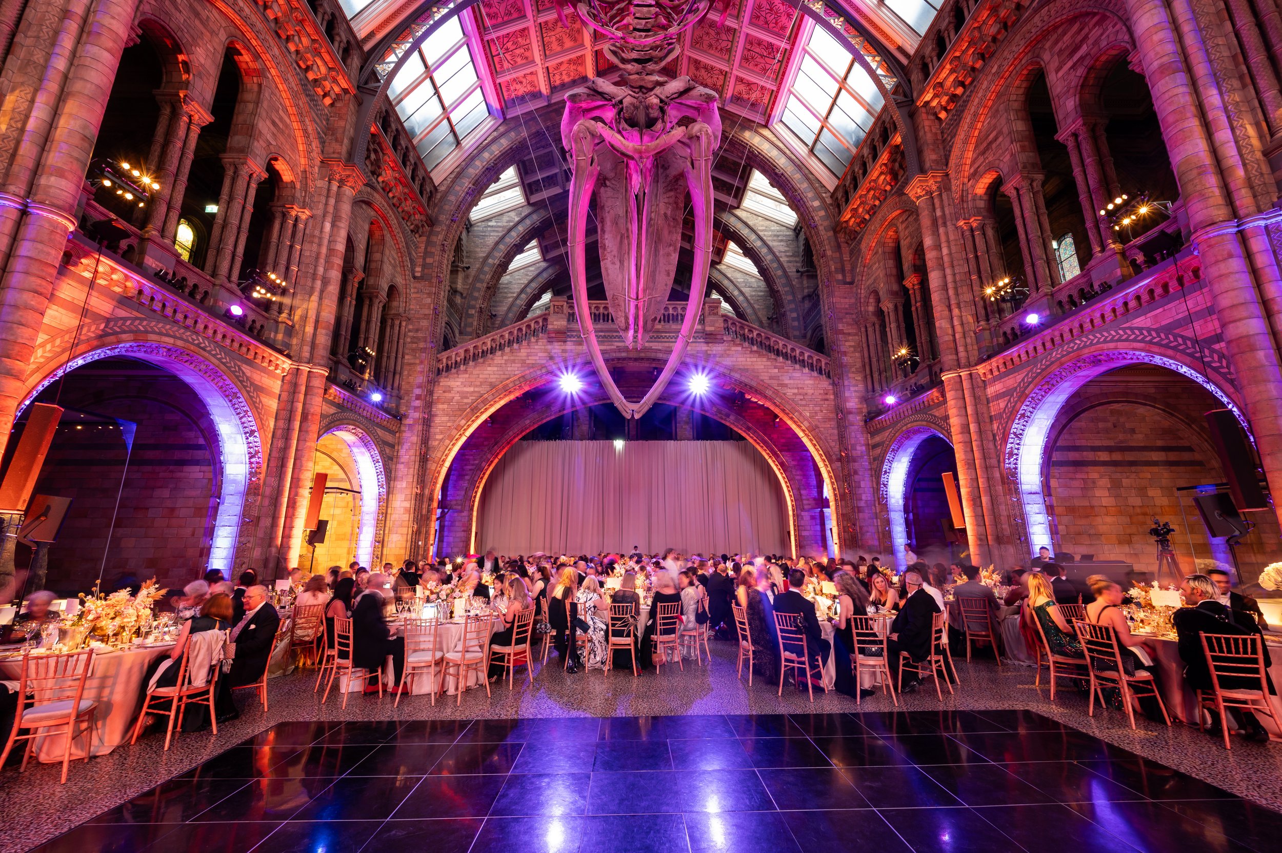 Guests at a gala event at The Natural History Museum in London