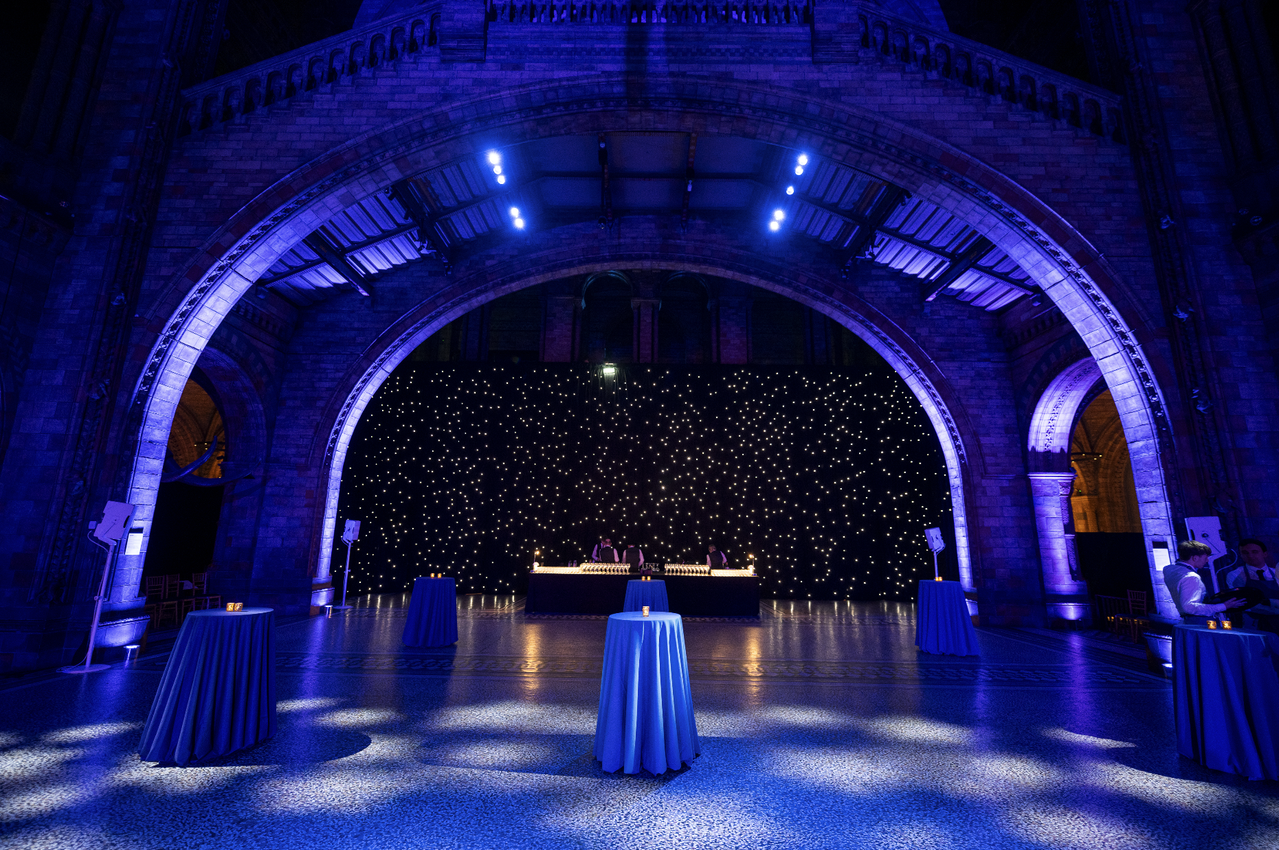 Client reception set up in Hintze Hall, Natural History Museum