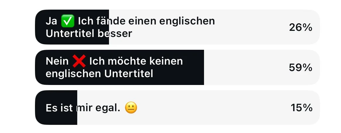 Abtimmung mit der Zielgruppe: zusätzlicher englischer Untertitel - ja oder nein?