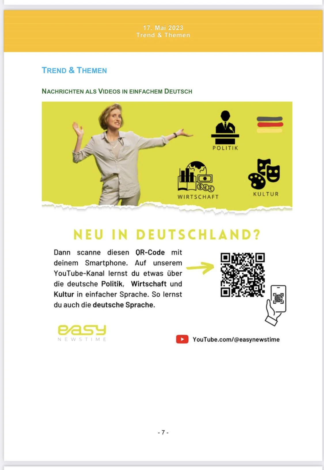 17.05.2023: Beitrag im Newsletter für Bürgerschaftlich Engagierte in der Flüchtlingsarbeit der Landeshauptstadt Stuttgart