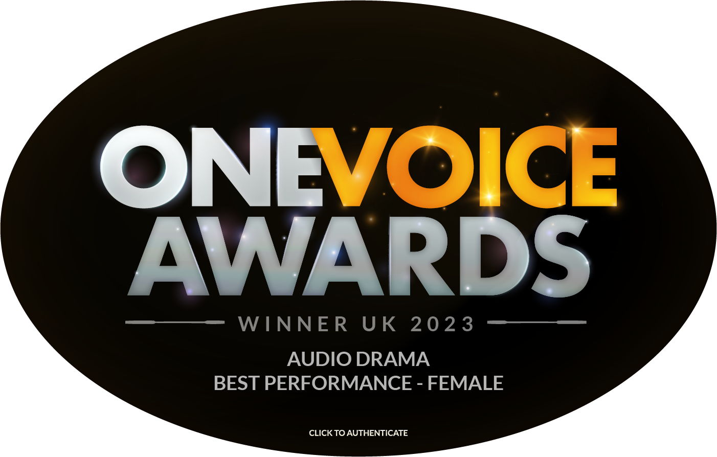 One Voice Awards logo for Winner UK 2023 in Audio Drama, Best Performance – Female.