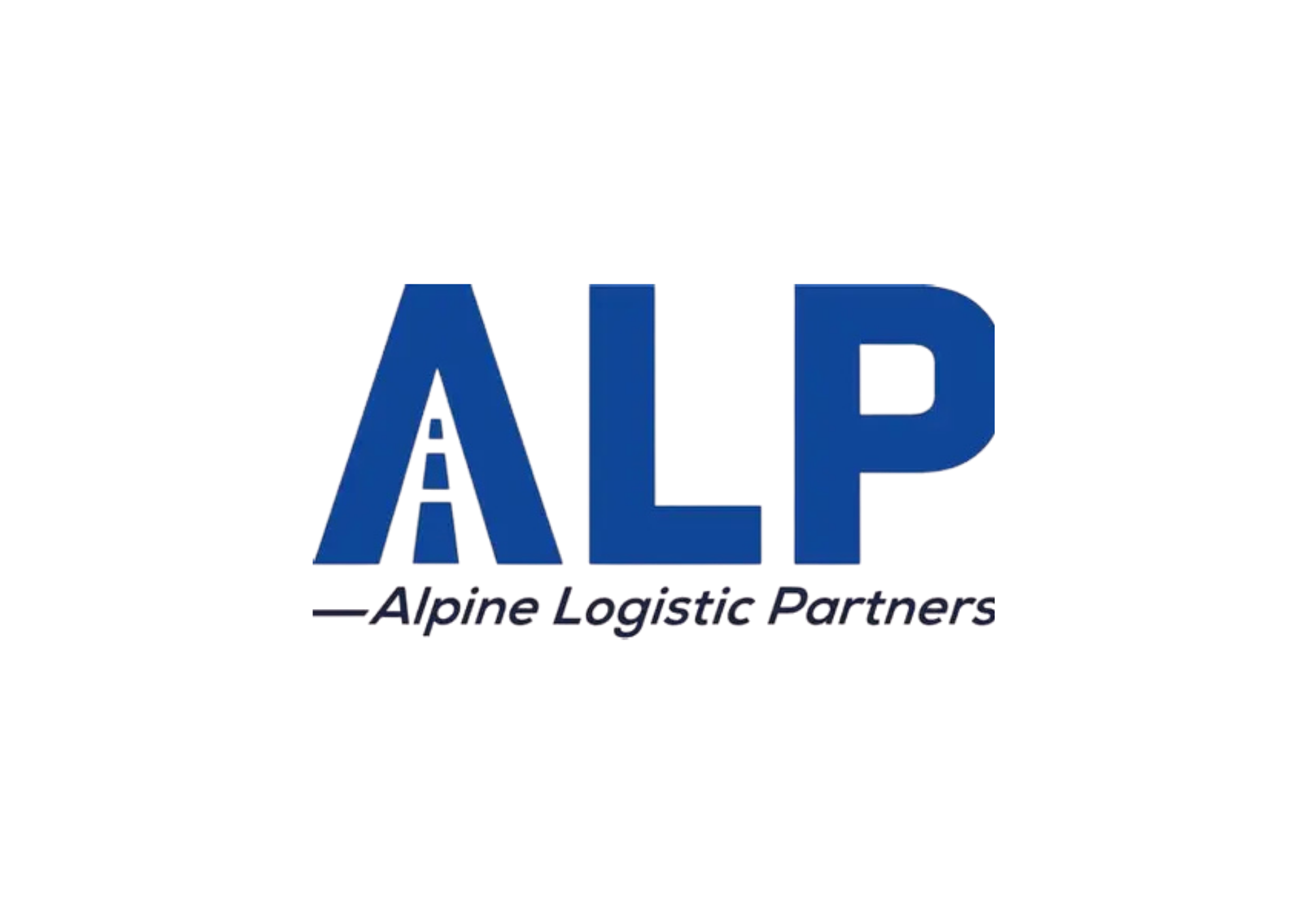 Logo des Unternehmens ALP mit blauen Buchstaben und Schriftzug "Alpine Logistics Partners" darunter.