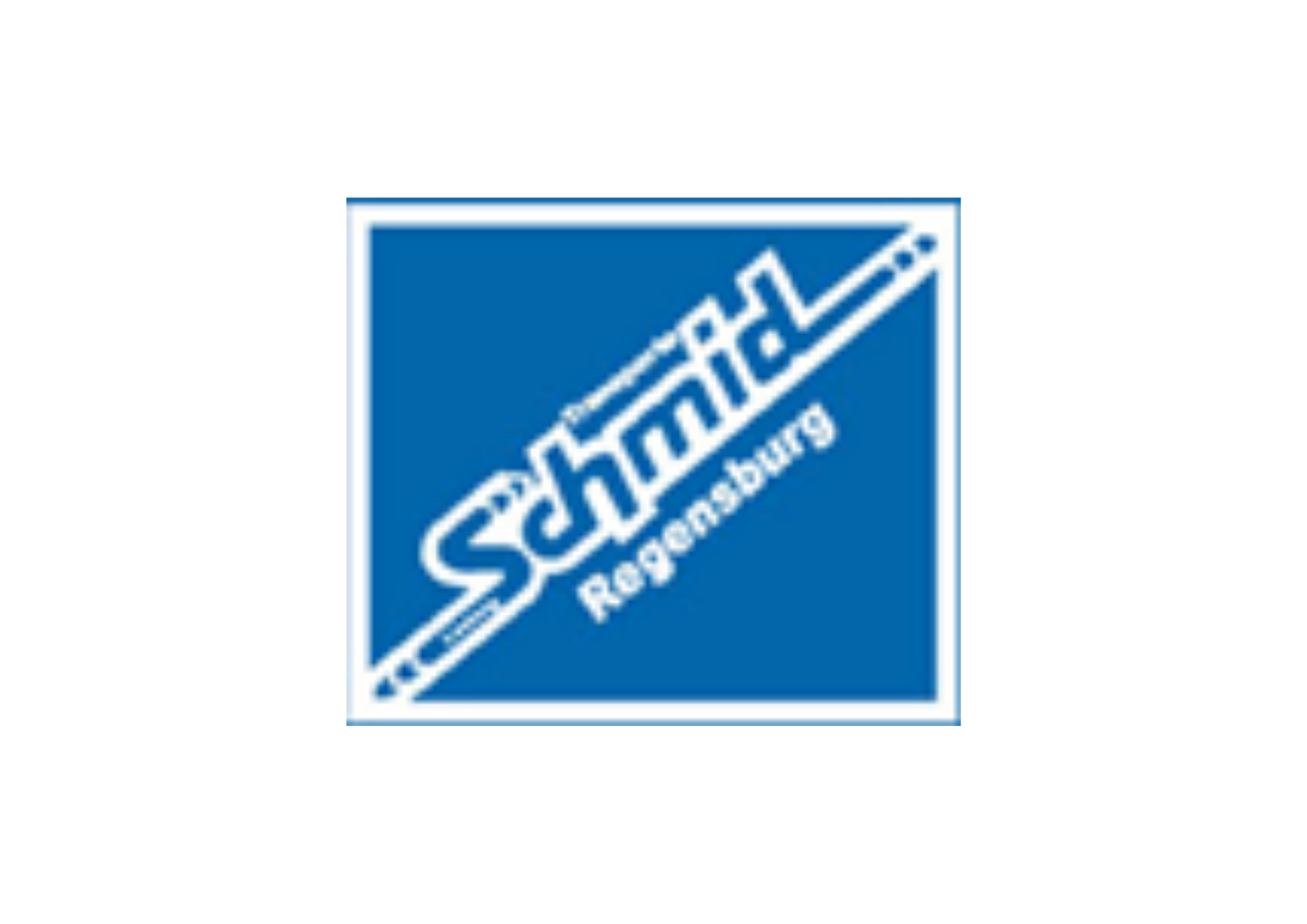 Logo von Schmitz Asphaltbau, blaue Hintergrund mit weißem Text und Pinselzeichnung