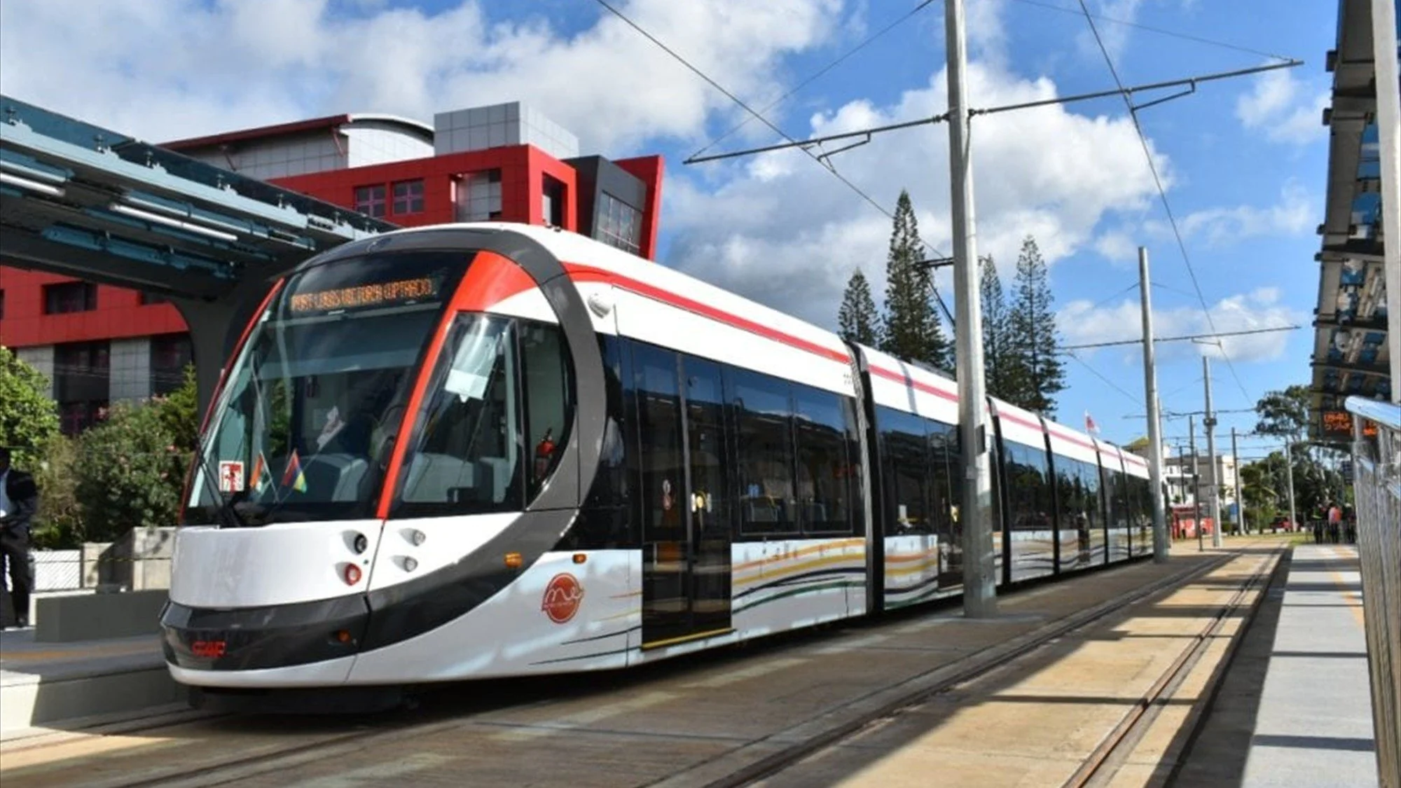 Metro Express tram at a passenger station in Mauritius