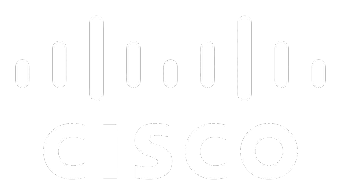 Cisco logo with a stylized bridge above the company name Cisco in a white font on a black background.