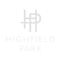 Highfield Park logo with stylized initials and text on a black background