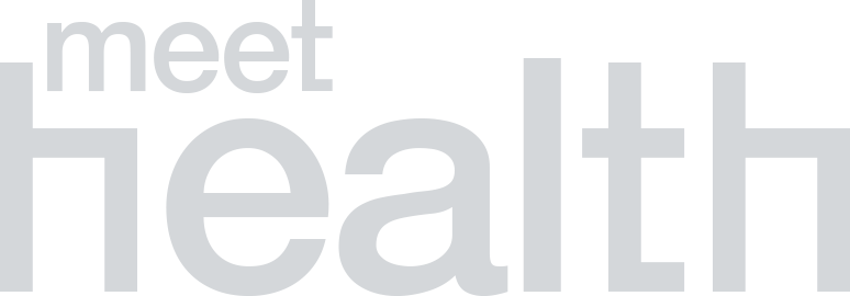Text that says 'meet health' with a light gray background.