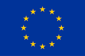 European Union flag with a blue background and a circle of yellow stars.