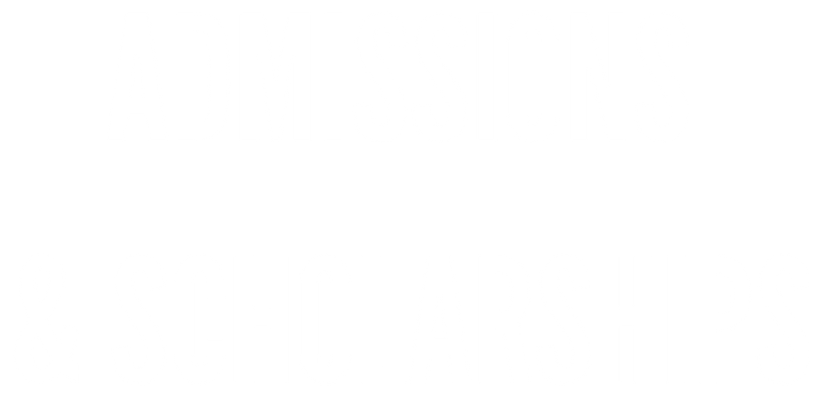 Text that reads 'Admissions & Scholarships' in bold white letters on a black background.