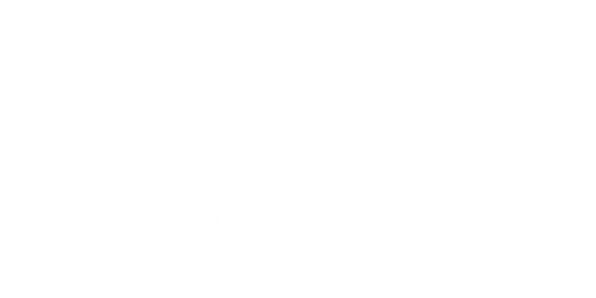 Bold white text on a black background that says, "Study anywhere. Grow everywhere."