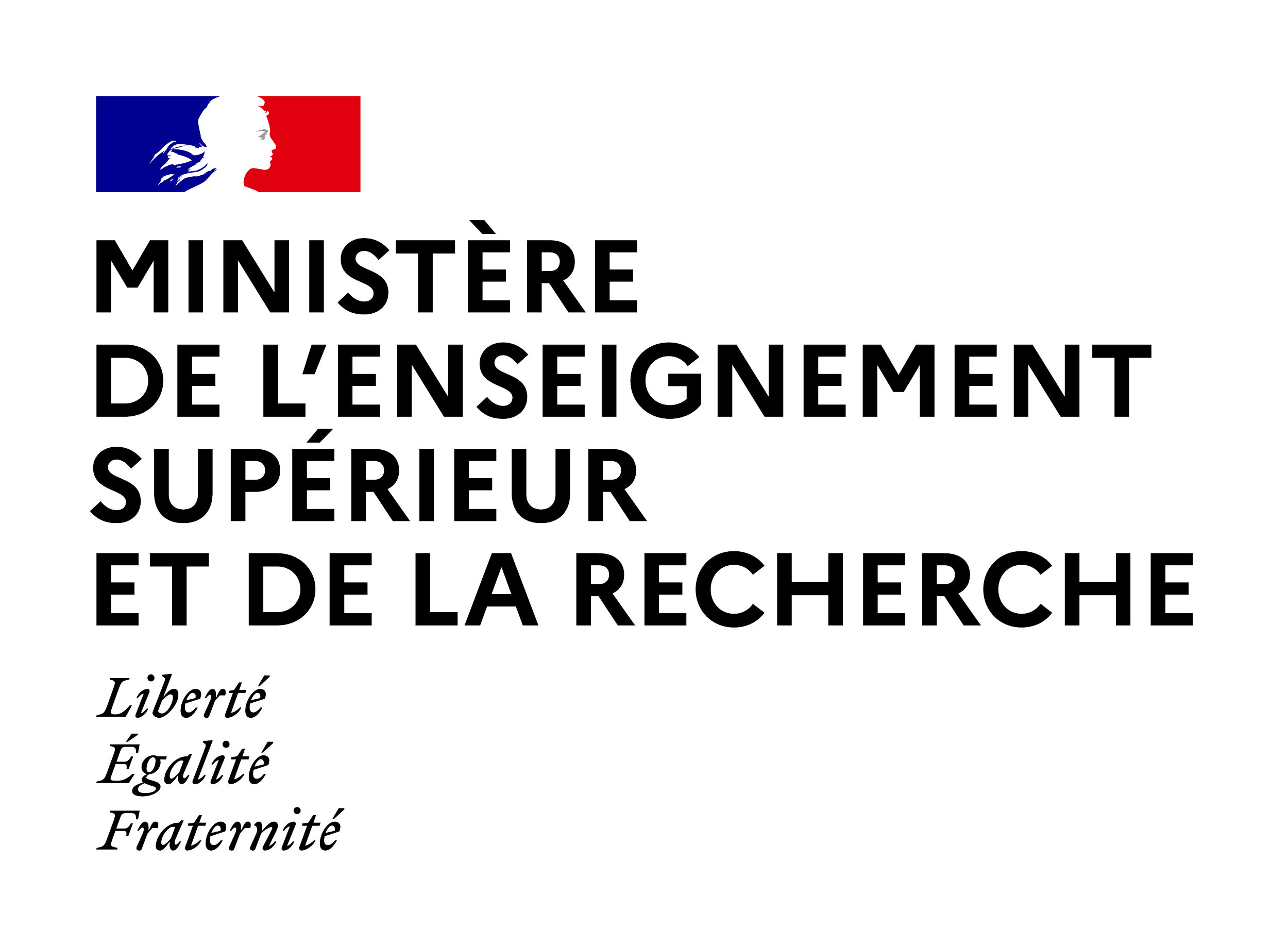 Logo of the French Ministry of Higher Education and Research featuring a silhouette of Marianne, a Marianne head profile, with a red and blue background, and the text 'MINISTÈRE DE L'ENSEIGNEMENT SUPÉRIEUR ET DE LA RECHERCHE' with the words 'Liberté, Égalité, Fraternité' in italics.