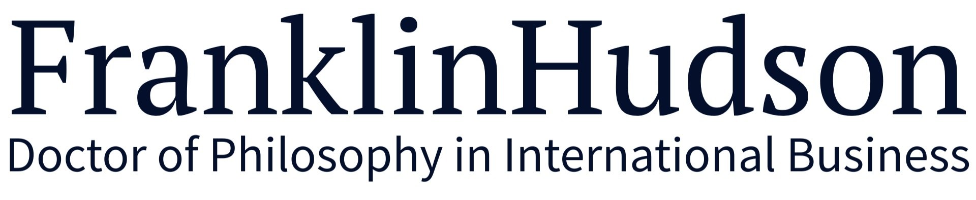 Text with the name 'FranklinHudson' and the title 'Doctor of Philosophy in International Business'