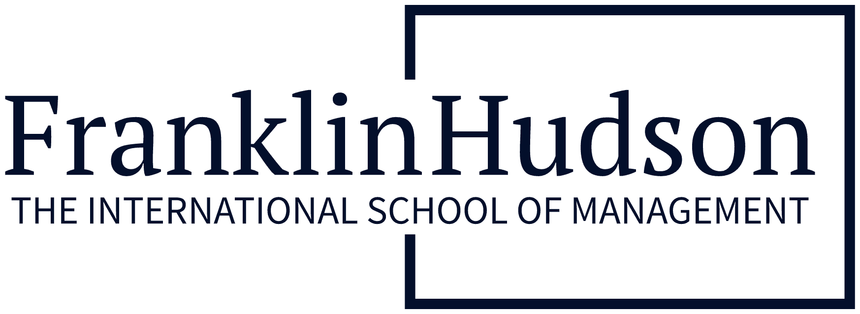 Franklin Hudson International School of Management logo with dark blue text on a black background.