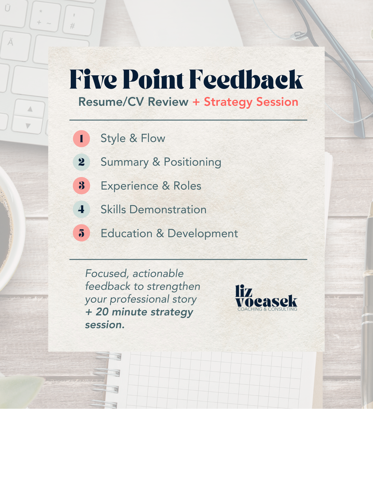 Five Point Feedback + Strategy Session (20 Minutes)