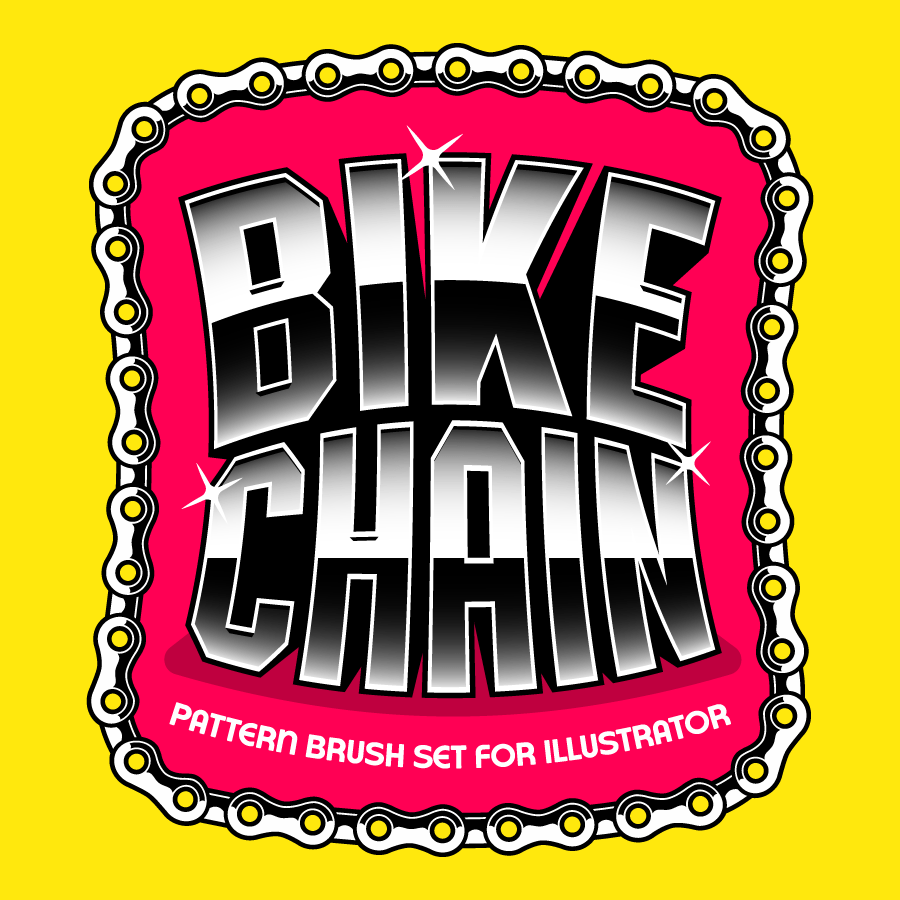 Custom Typography designed by Billias Bros, featuring the text Bike Chains inside a rectangular badge with smooth corners and bike chain applied as a stroke.
