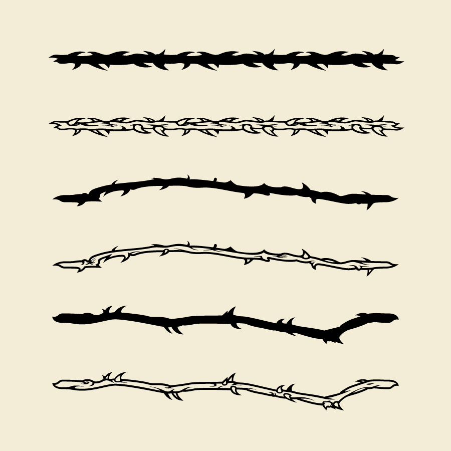 Pattern brush set designed by Billias Bros featuring six thorn brushes horizontally.