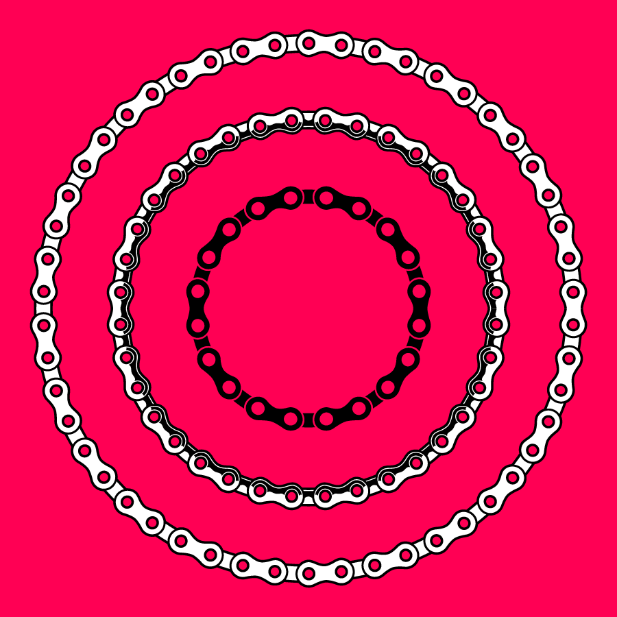 Pattern brush set designed by Billias Bros, featuring three bike chain brushes and their usage in a circular shape.
