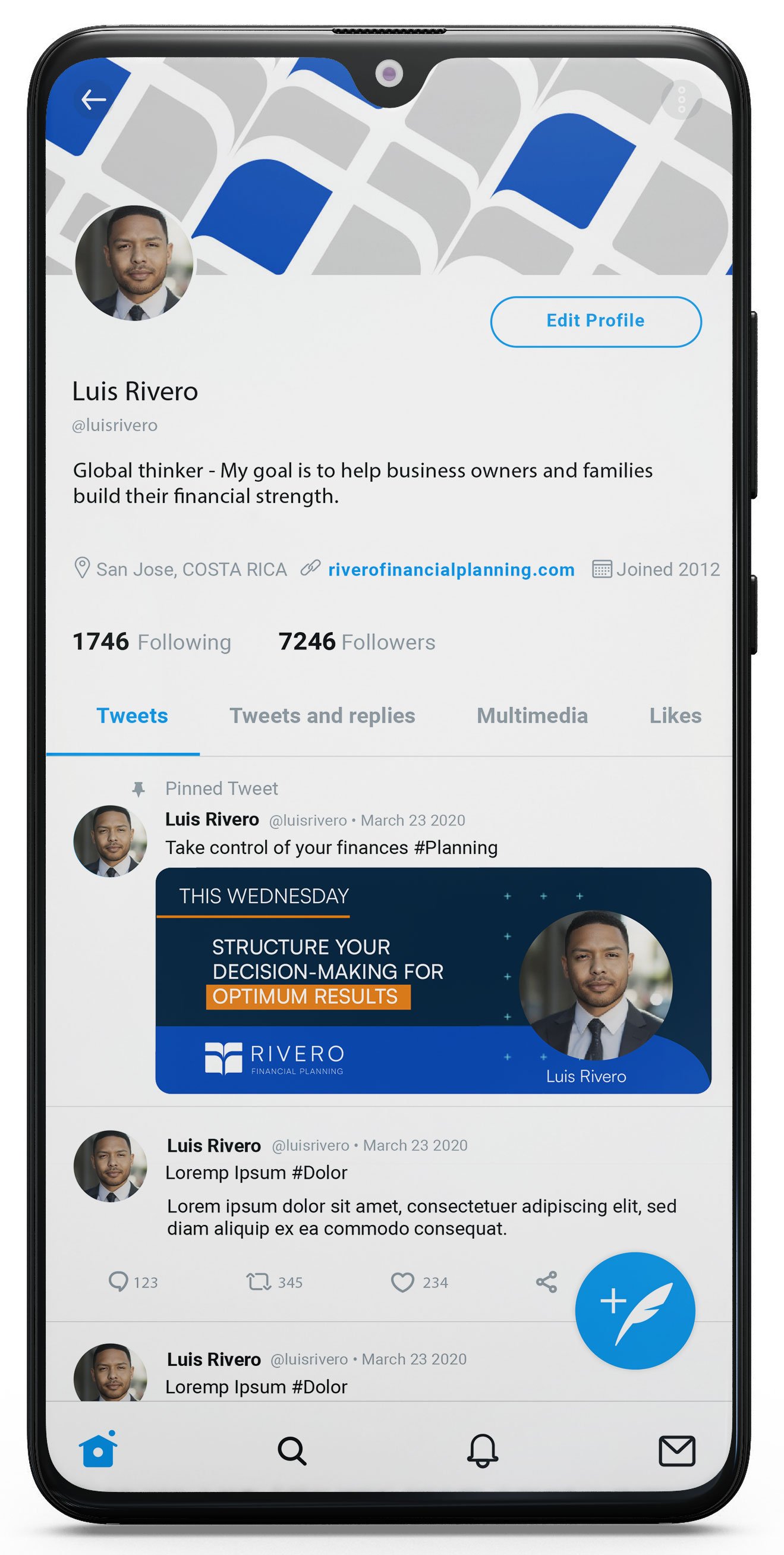 Twitter profile Rivero brand