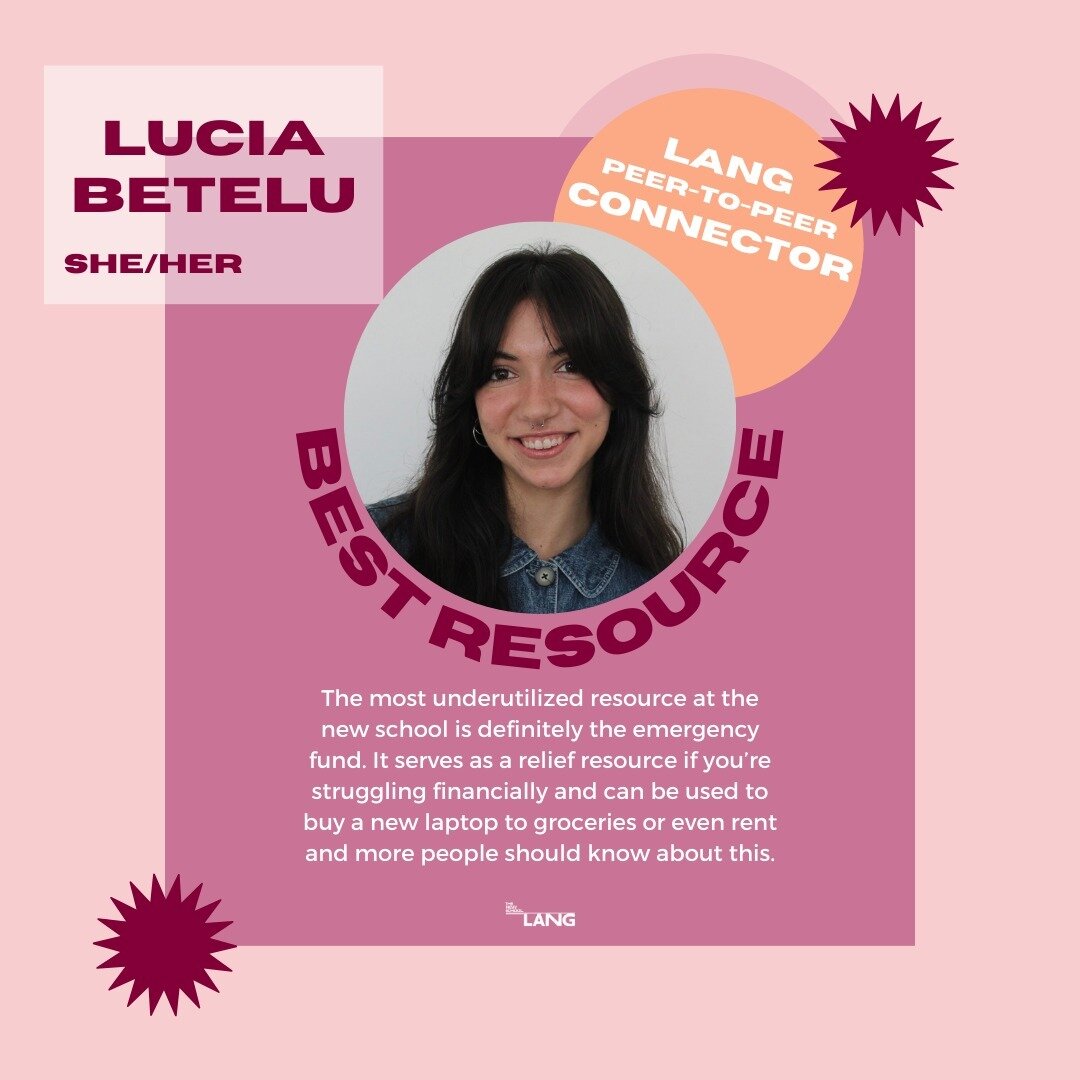 Today's Lang Peer-to-Peer Connect &quot;Best Underutilized Lang Resource&quot; is from Lucia Betelu, one of our Peer-to-Peer Connectors! Make sure to come by the Lang Cafe/Courtyard to say hi - swipe to see our schedule for the semester!

LPPC is a p